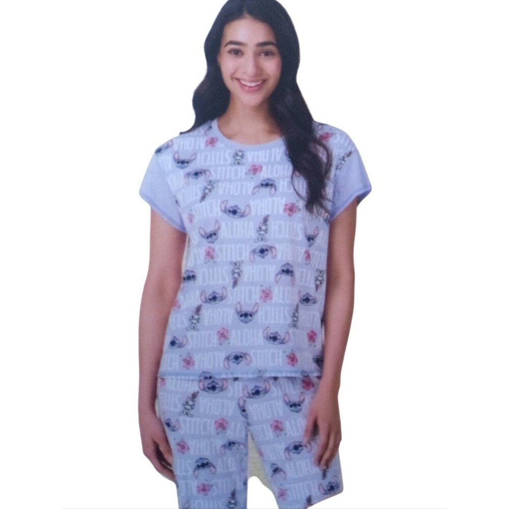 New Disney Stitch Women's Short Sleeve Ribbed Pajamas Pj's Extra Large